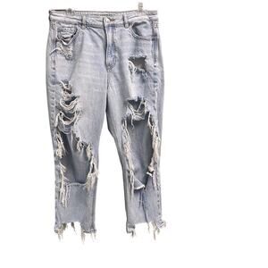 American Eagle Womens 12 Short Destroyed Distressed Jeans Light Wash Stretch